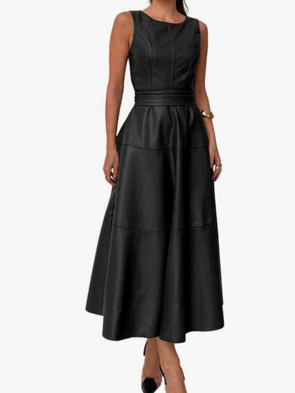 NWT Black Faux Leather Midi Dress - Sleek Sleeveless Fit